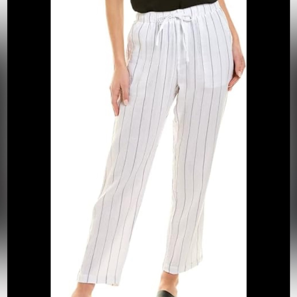 Sienna Sky Sz S white gray pin stripe cotton elastic waist ties straight‎ pants